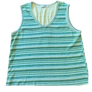 fresh produce Striped V-Neck Tank Top in Green and Blue